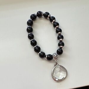 Chico’s Black Beaded Bracelet with Silver Charm